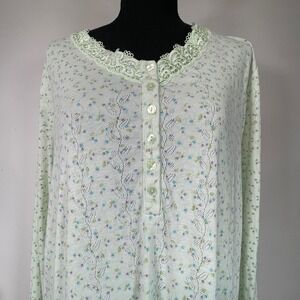 Secret Treasures Womens Nightgown XL Acorn Green Floral Lace Trim Sleepwear